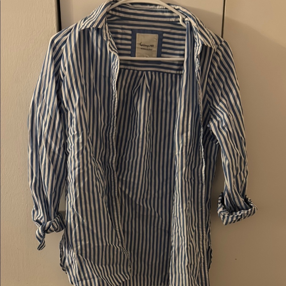 Blue and White Striped Button-Up Shirt